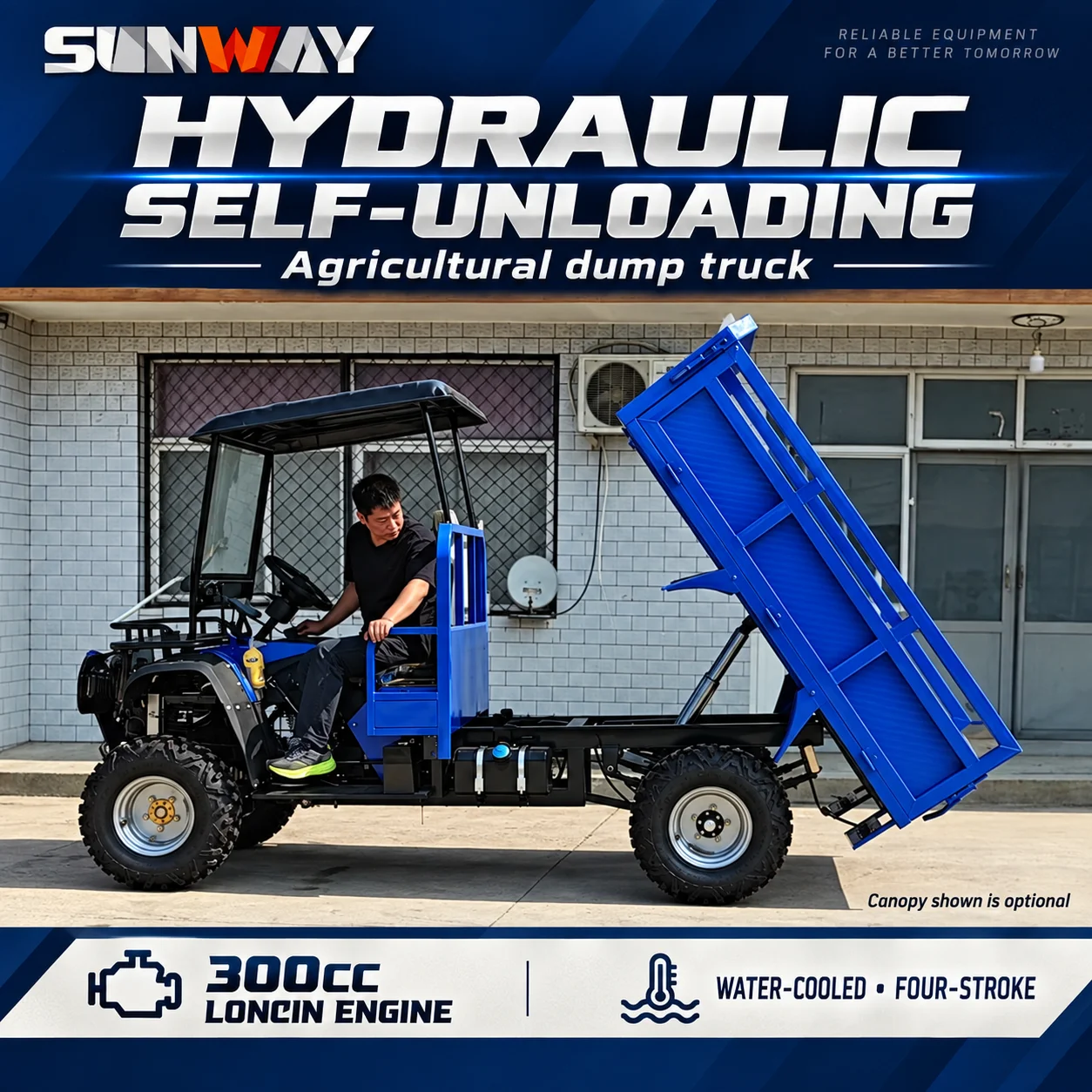Agricultural Tipping Truck with 300cc Water Cooled Engine Hydraulic Unloading Farm Transport Vehicle
