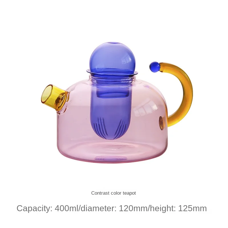 Creative Contrasting Color High-Temperature Resistant Glass Mug Teapot Filter Small Mug Teapot Household Stove Teapot Kettle