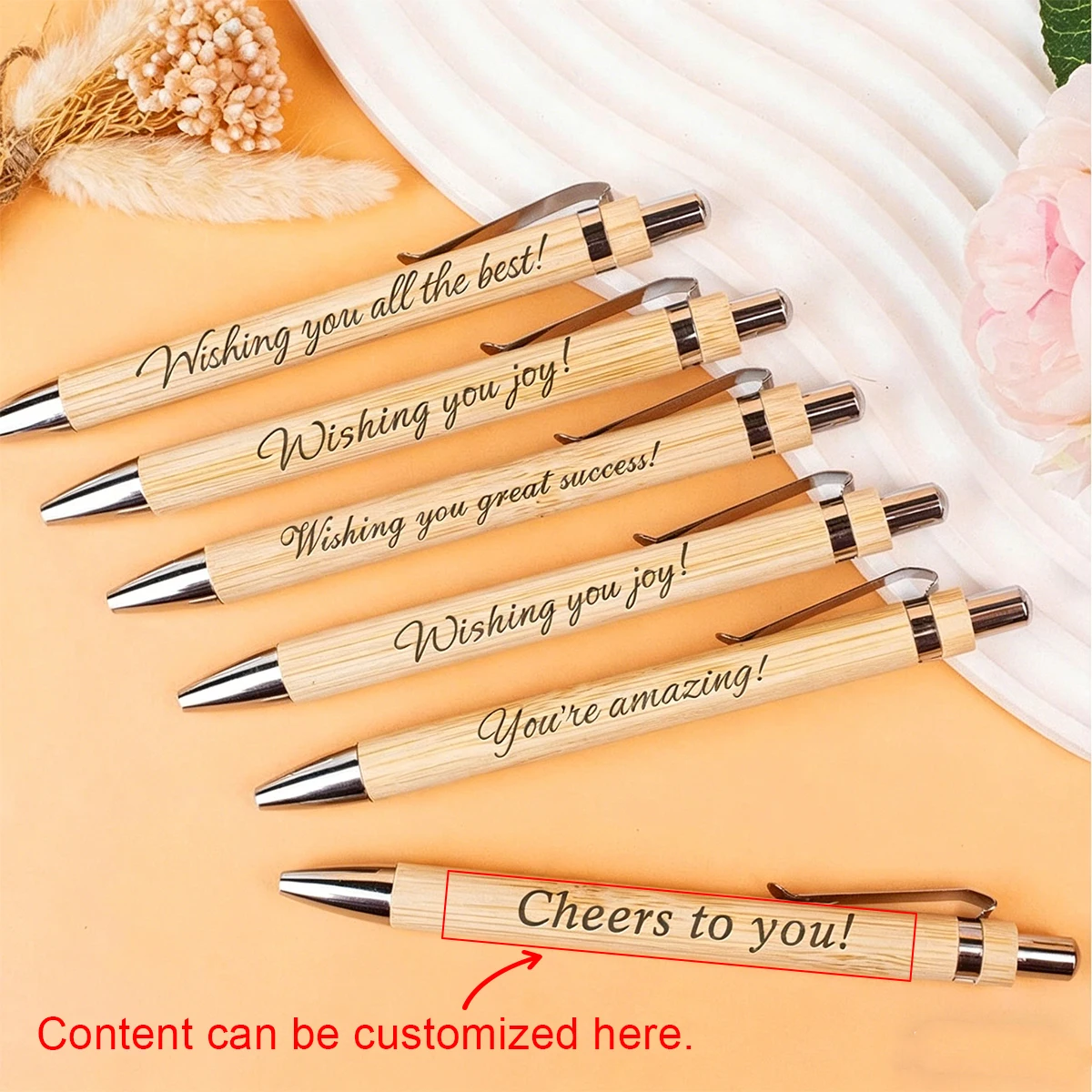 Stylos à bille personnalisés en bambou avec logo personnalisé, fournitures de bureau, cadeaux de mariage, cadeaux pour invités, décoration de fête prénatale, 10/20 pièces
