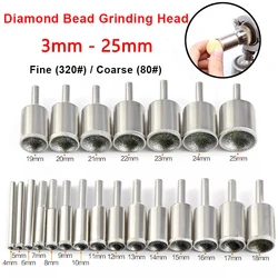 1Pcs 3-25mm Diamond Bead Grinding Head Fine/Coarse Sand Round Polishing Bits For Ball Shape Jade Amber Sandpaper Polishing Tool