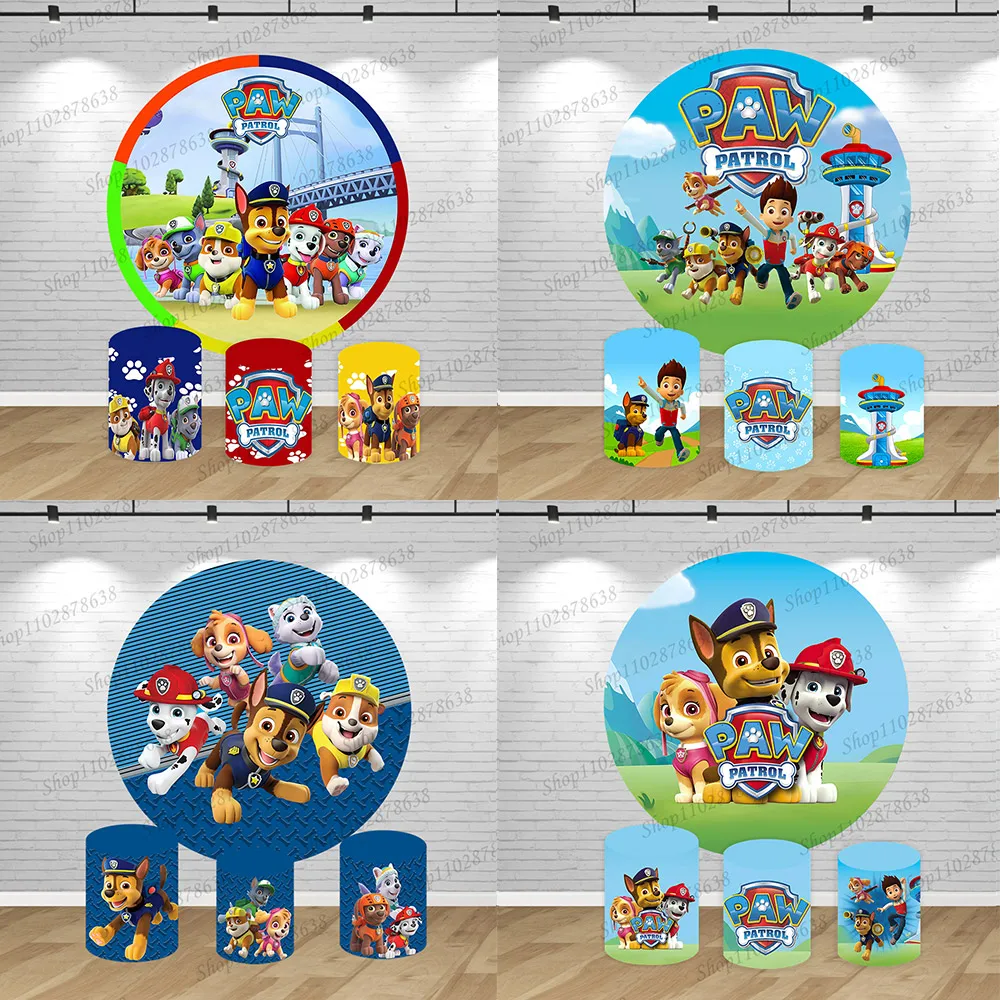 

Фон для фотосессии «Щенячий патруль» круглой формы для детского дня рождения, декор с персонажами Чейз, Рабл, Маршалл, Эверест, Райдер, цилиндрический чехол-декор