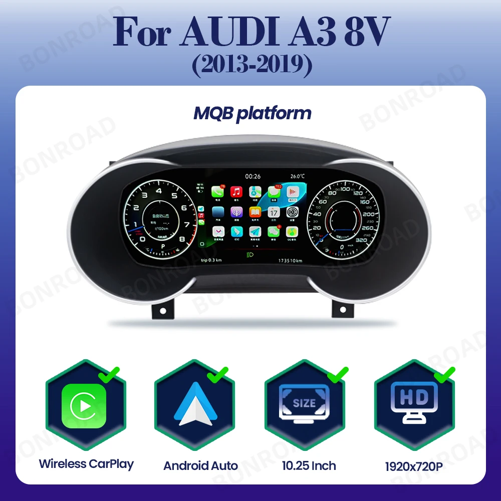 BONROAD 10.25 "Lcd Digital CarPlay Android Auto Instrument Cluster Dashboard For Audi A3 8V Navi Panel Speedometer Cockpit Voor - afbeelding 1