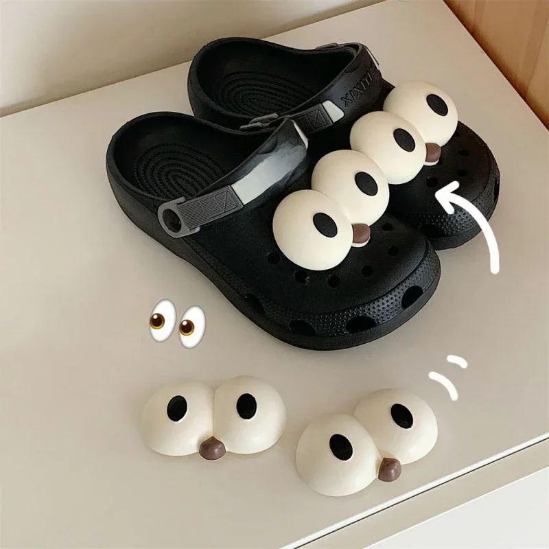 2 pièces chaussures de jardin Anime accessoires bouton dessin animé mignon drôle grands yeux décoration chaussures bouton grands yeux chaussures fleur bouton ensemble