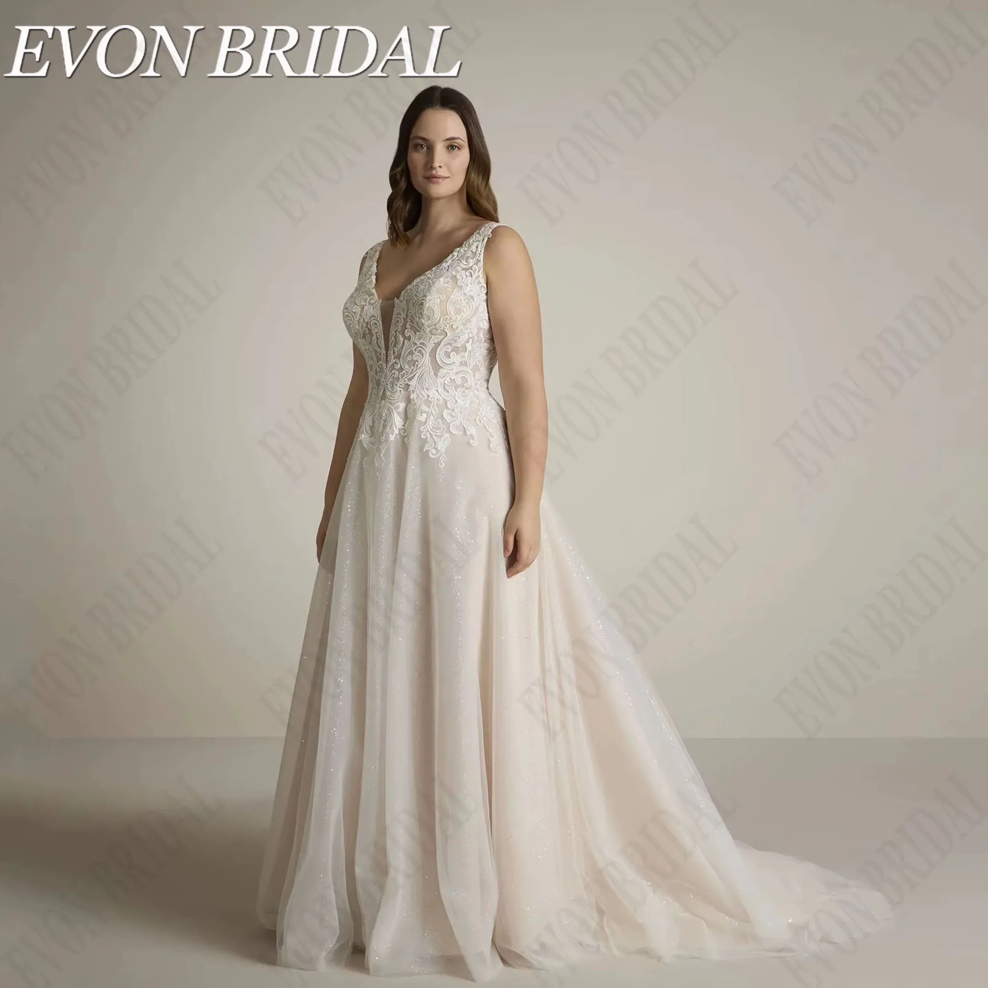 Espumante plus size vestidos de casamento para noiva sem mangas vestidos de noiva a linha applique vestidos de novia personalizado evon nupcial