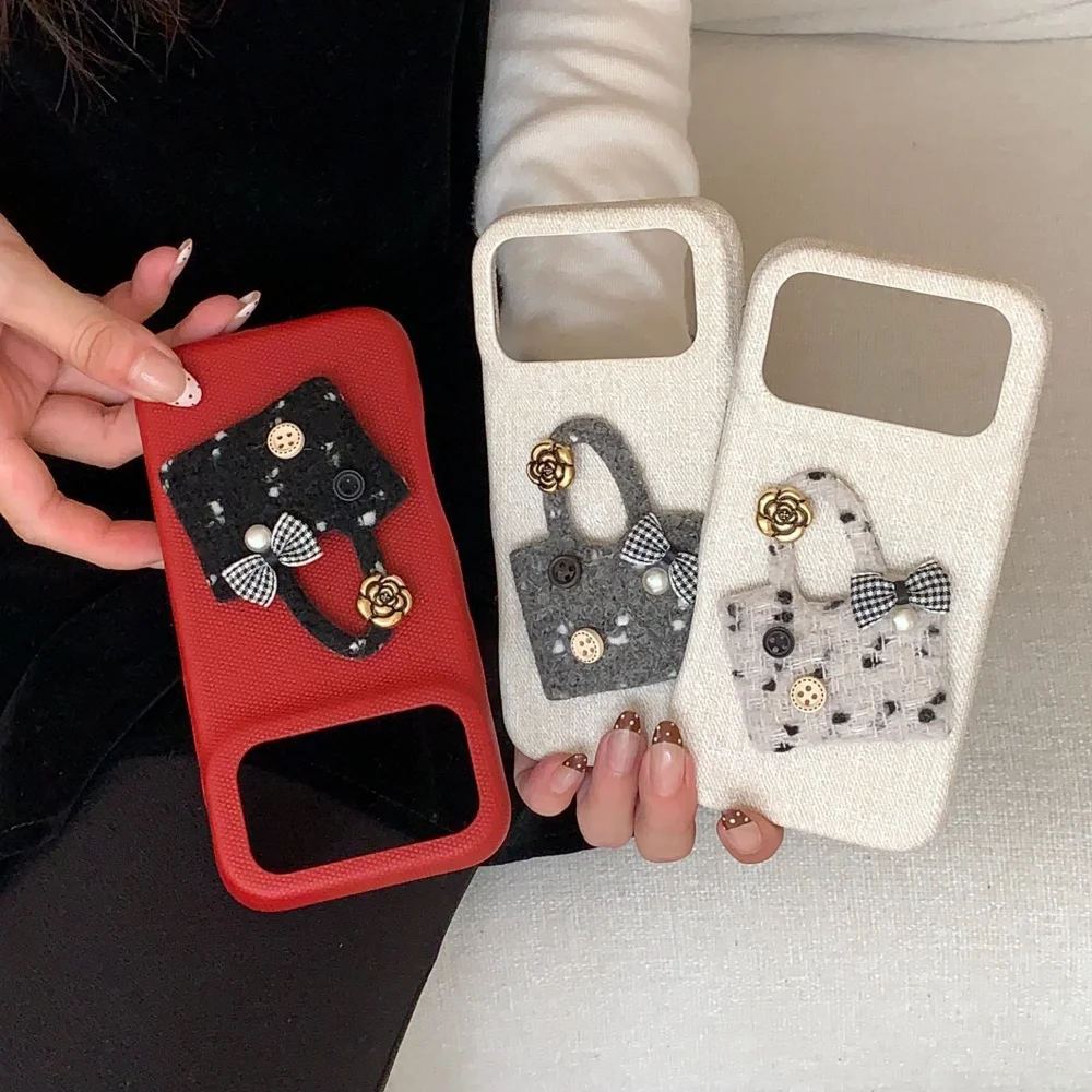 

Canvas small fragrant camellia small bag mobile phone case, suitable for iPhone14/15/16/17 Pro Max, 17 Pro new protective case