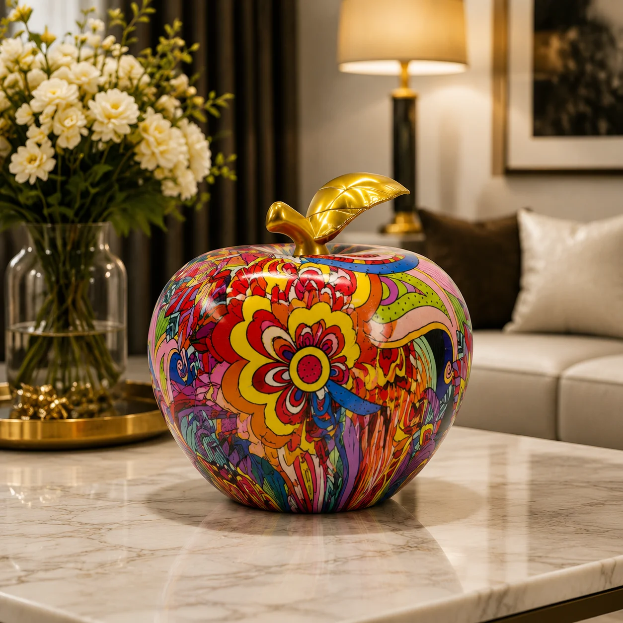 Resin Art Table Top - Hand Painted Resin Apple Sculpture Colorful
