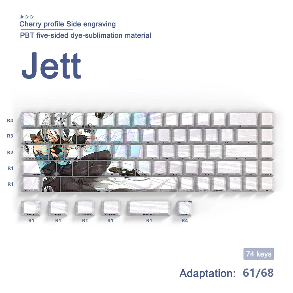 74 Keys VALORANT Keycaps Cute Cartoon Cherry Profile Game Character Keyboard Keycap Tabletop Decoration Holiday Gifts Jett Clove