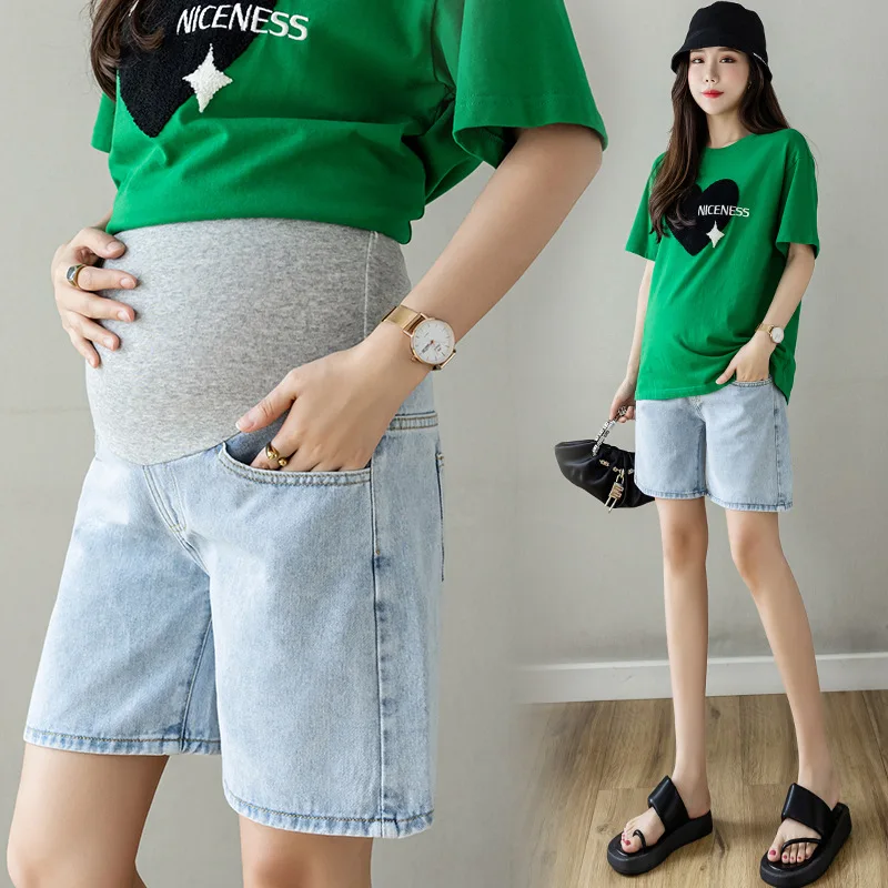 Maternity Jeans Wide Leg Belly Shorts Summer Pregnant Women Denim High Waist Belly Support Trousers Pants Pregnancy Clothing