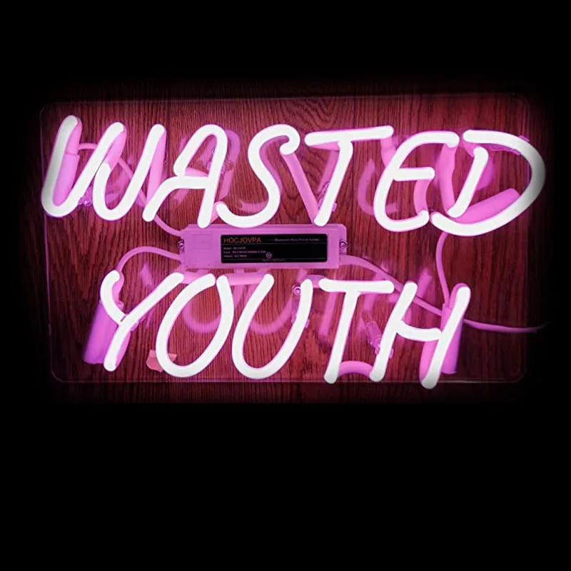 

Neon Sign Wasted Youth Neon Bulbs Sign Acrylic Aesthetic Room Decor Home Restaurant Wall sign Beer Club Hotel Filled Gas Lamps