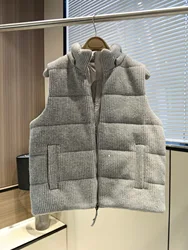 Knitted down cashmere vest with detachable hood