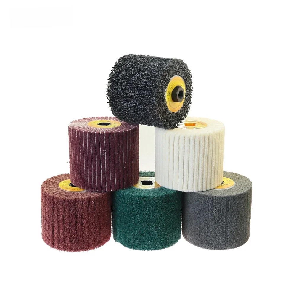 120*100*19mm nie utkany Nylon Flap Brush Satin Drawing polerowanie gratowanie koło bębna ze stali nierdzewnej — zdjęcie 2