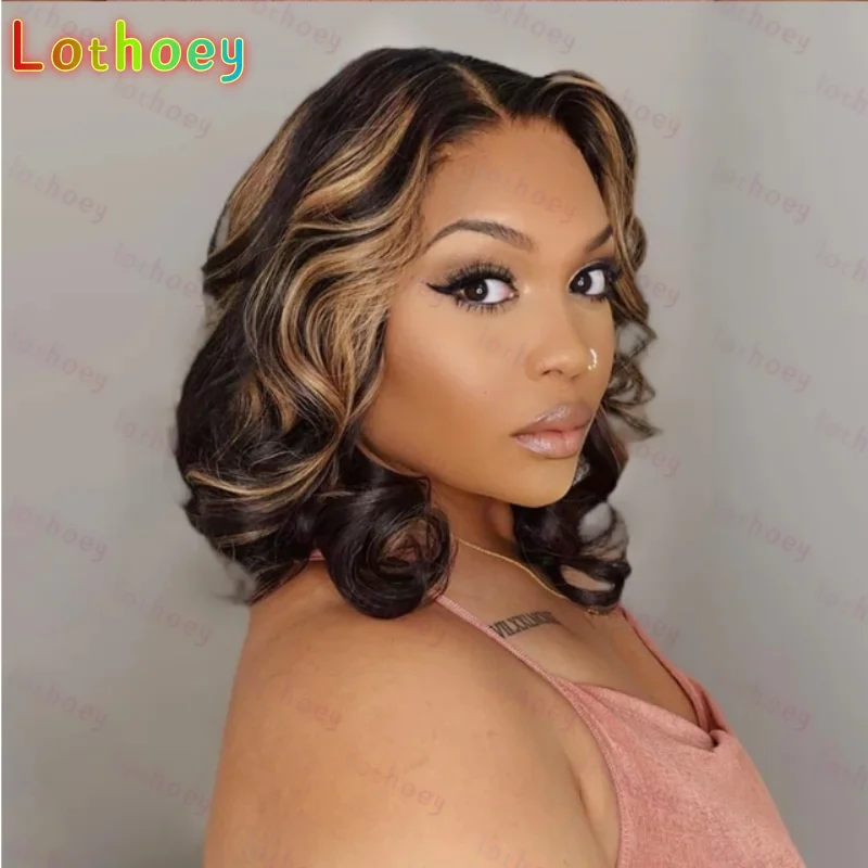 9 1B/30 Выделите Боб Парик 5*5 Ombre Парики Фронта Шнурка 200% Объемная Волна Короткий Боб Коричневый Цветной Использование 100% Парики Человеческих Волос