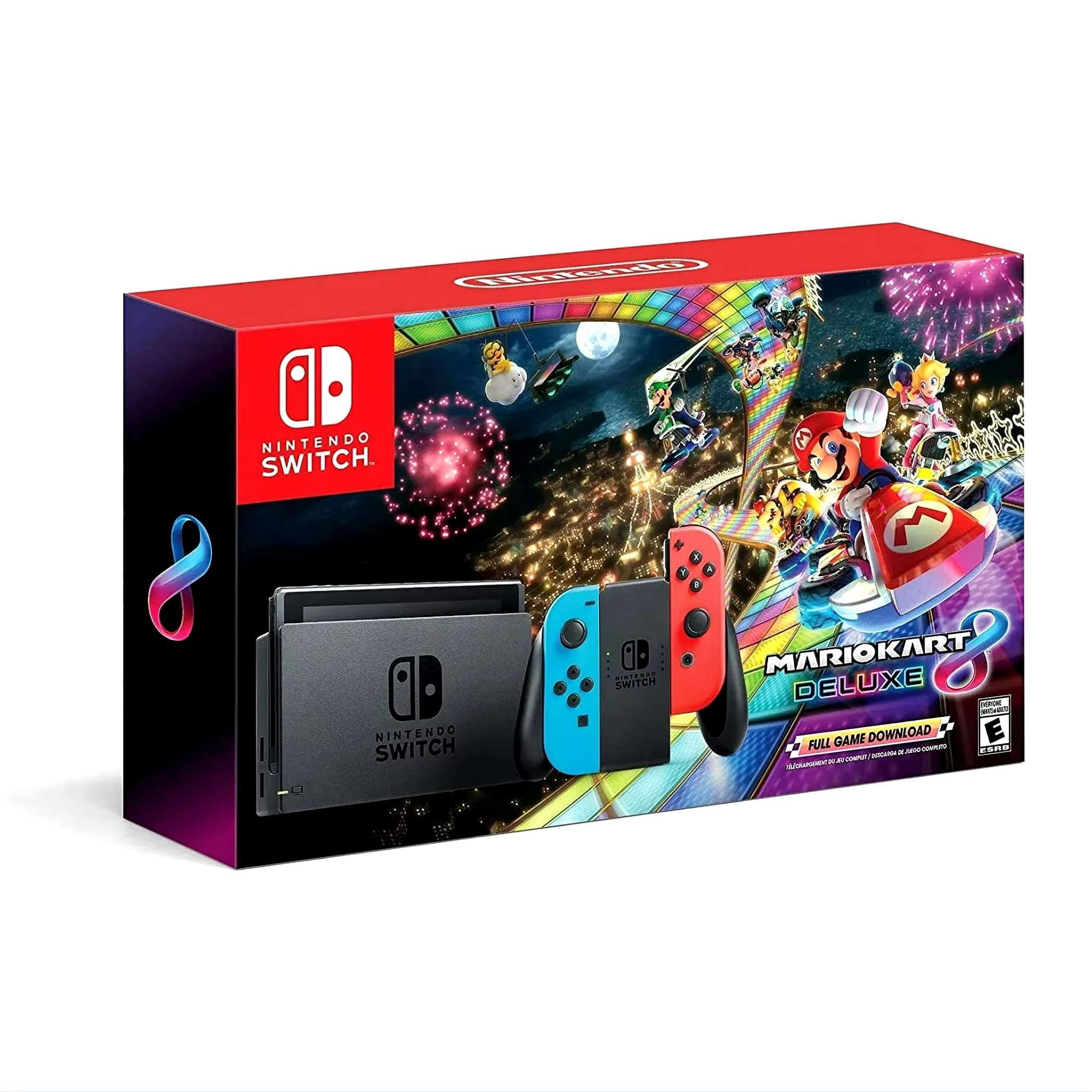 Gaming Console, Nintendo Switch, Neon Blue and Neon Red Joy-Con,with Mario Kart 8 Deluxe and 3 Month Online Membership