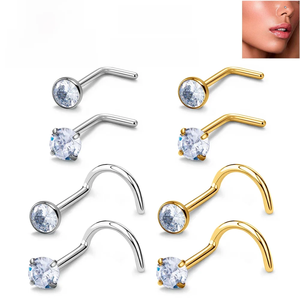 1/10 pièces ASTM F136 G23 titane Piercing nez Stud 20G L-forme Nariz goujons avec Zircon 2-3mm nez anneaux narine Piercing bijoux