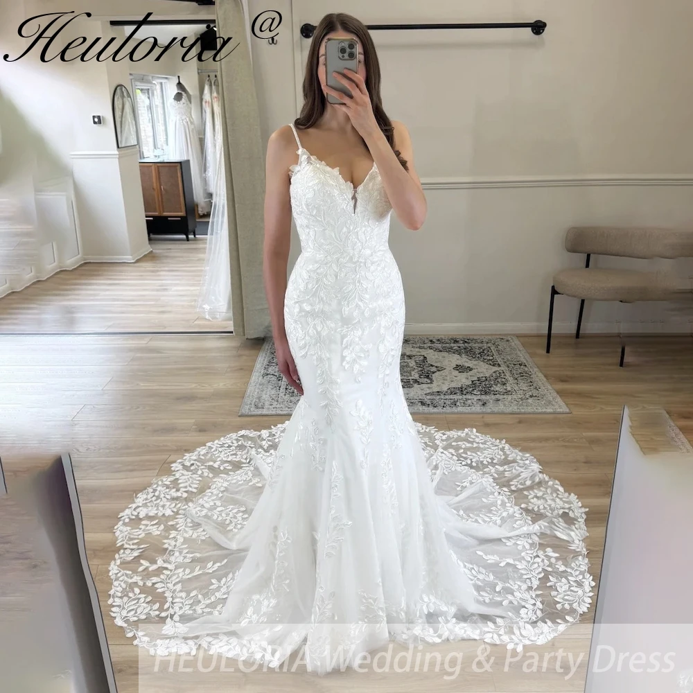

HEULORIA elegant mermaid wedding dress sweetheart lace bride dress court train Robe De Mariee wedding gown