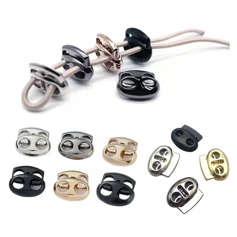 Bouchon métallique à double trou de 4mm à 5.5mm, 10 pièces, verrouillage de cordon de serrage, Clip à bascule pour vêtements, lacet, vêtements de sport, accessoire de bouton