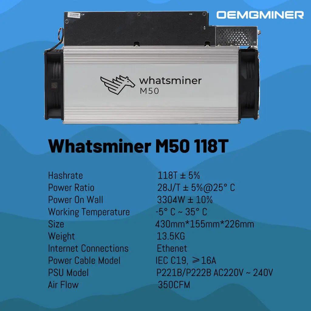 DISCOUNT SALES BUY 3 GET 2 FREE  New Whatsminer M50 118TH 3304W SHA-256 BTC Bitcoin Miner ASIC Mining Machine