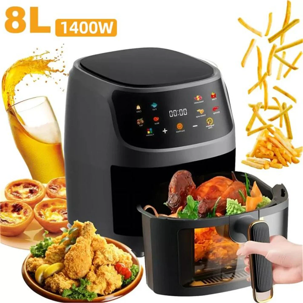 8L Electric Air Fryer Smart multi-function Hot Convection Oven Deep Fryer Without ill LED Touch Control 1400W Visible Window