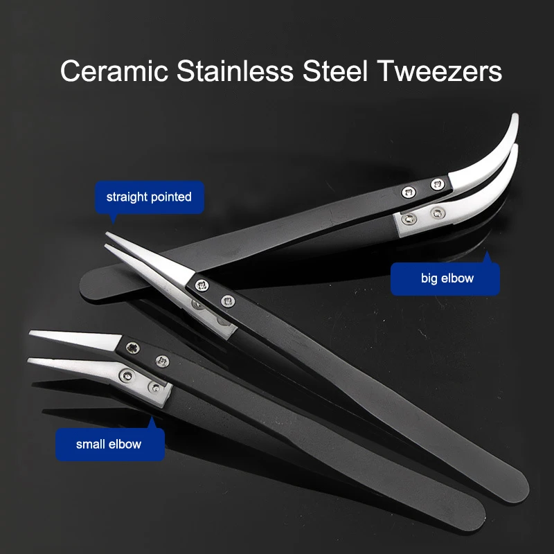 Ceramic Tweezers With Black Handle Stainless Steel Tweezers High Temperature Resistant Insulating Gripping Tool