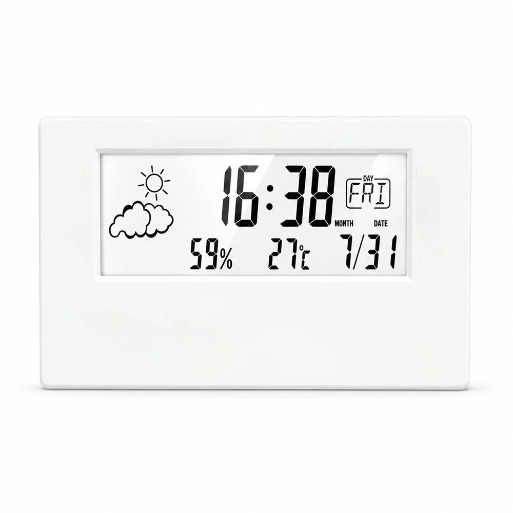 Digital Weather Station Alarm Clock Transparent LCD Screen Display Temperature Humidity Time Date Week Weather Forecast Multifun