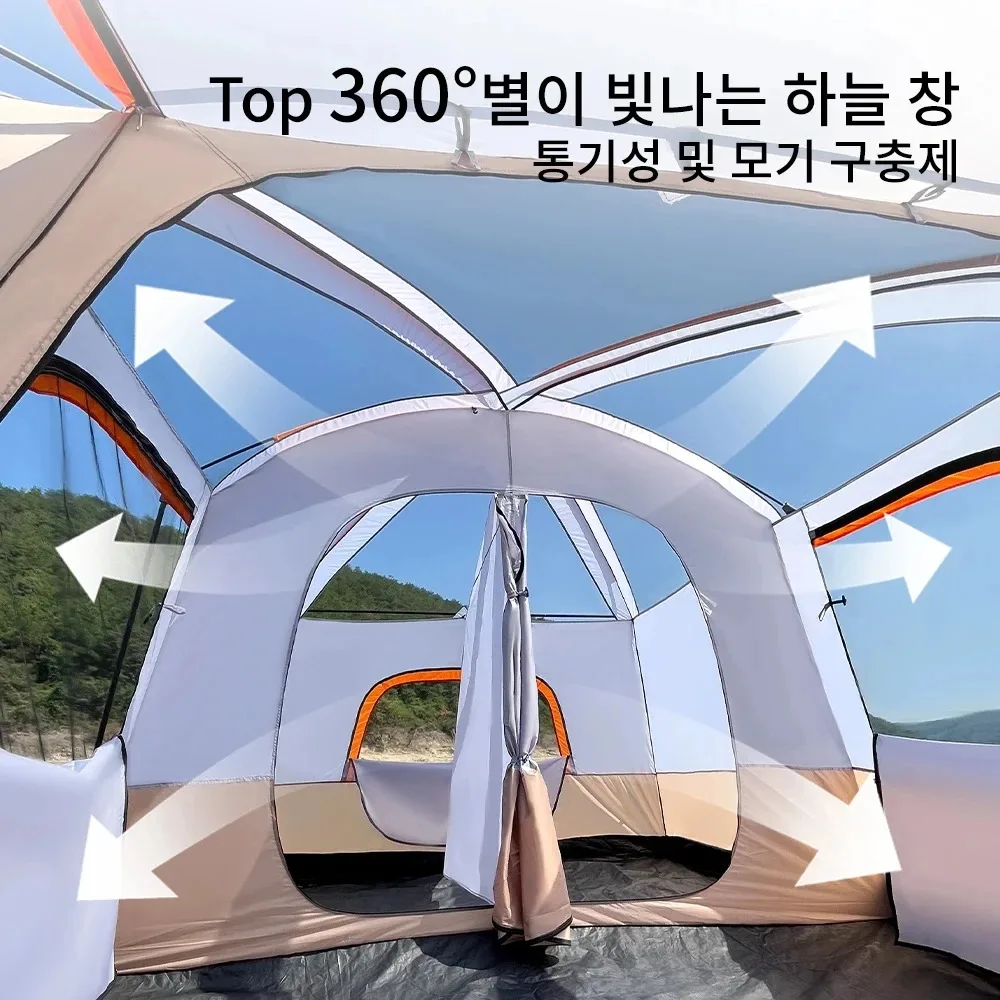 Camping Family luxury Tent 4-12 Person Double Layers Oversize 2 Rooms Thickened Rainproof Outdoor Family Camp Tour Equipment