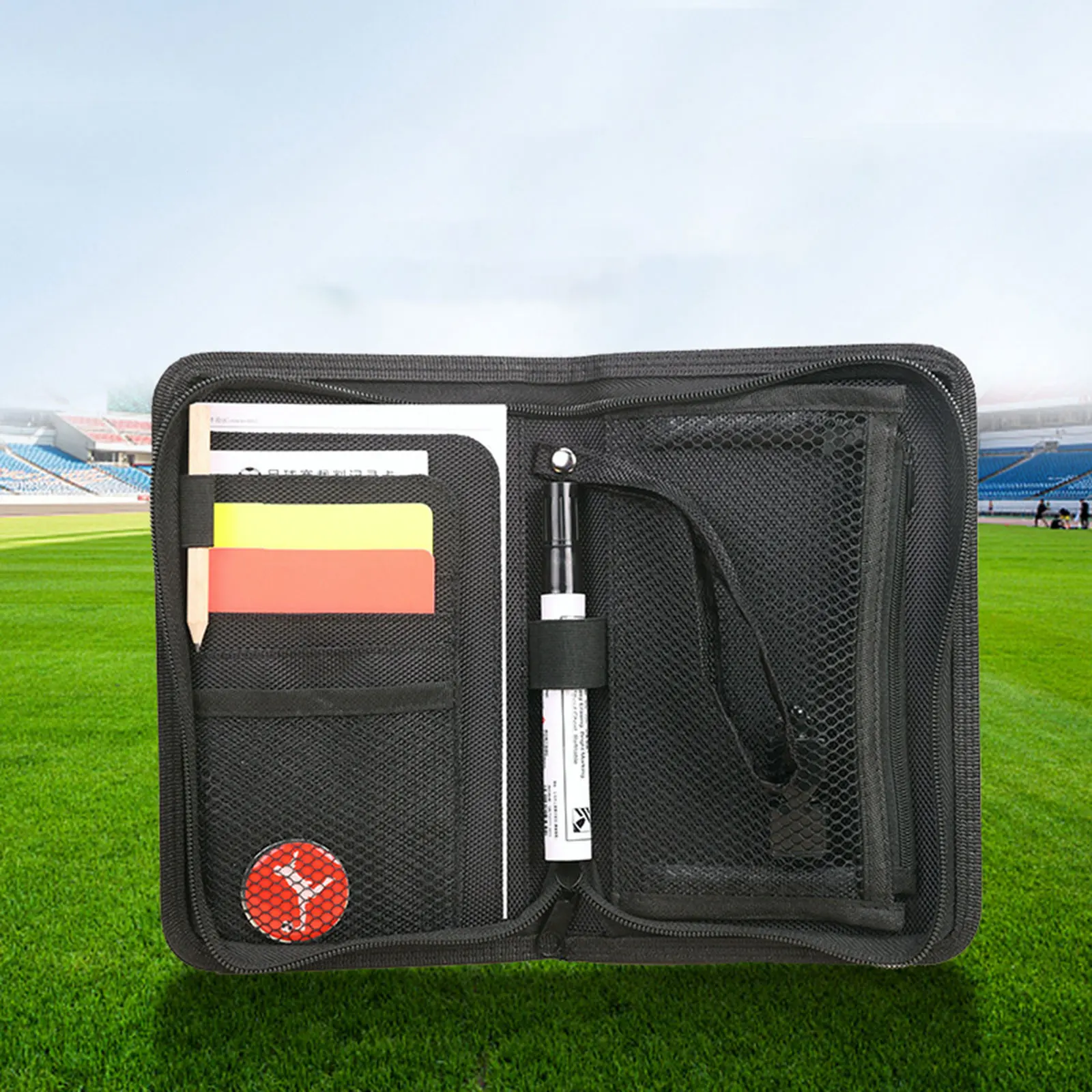 حقيبة حكم كرة القدم الاحترافية مع بطاقة حمراء صفراء، أداة رمي، بطاقة تسجيل، مجموعة محفظة كرة القدم بالقلم معدات الحكم #4