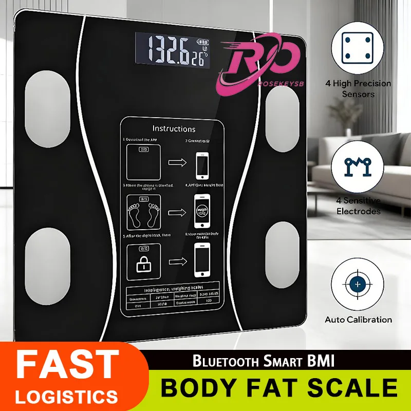 ROSEKEYSB |   Balance connectée intelligente sans fil pour la composition corporelle, analyseur de composition corporelle avec application pour smartphone, compatible Bluetooth