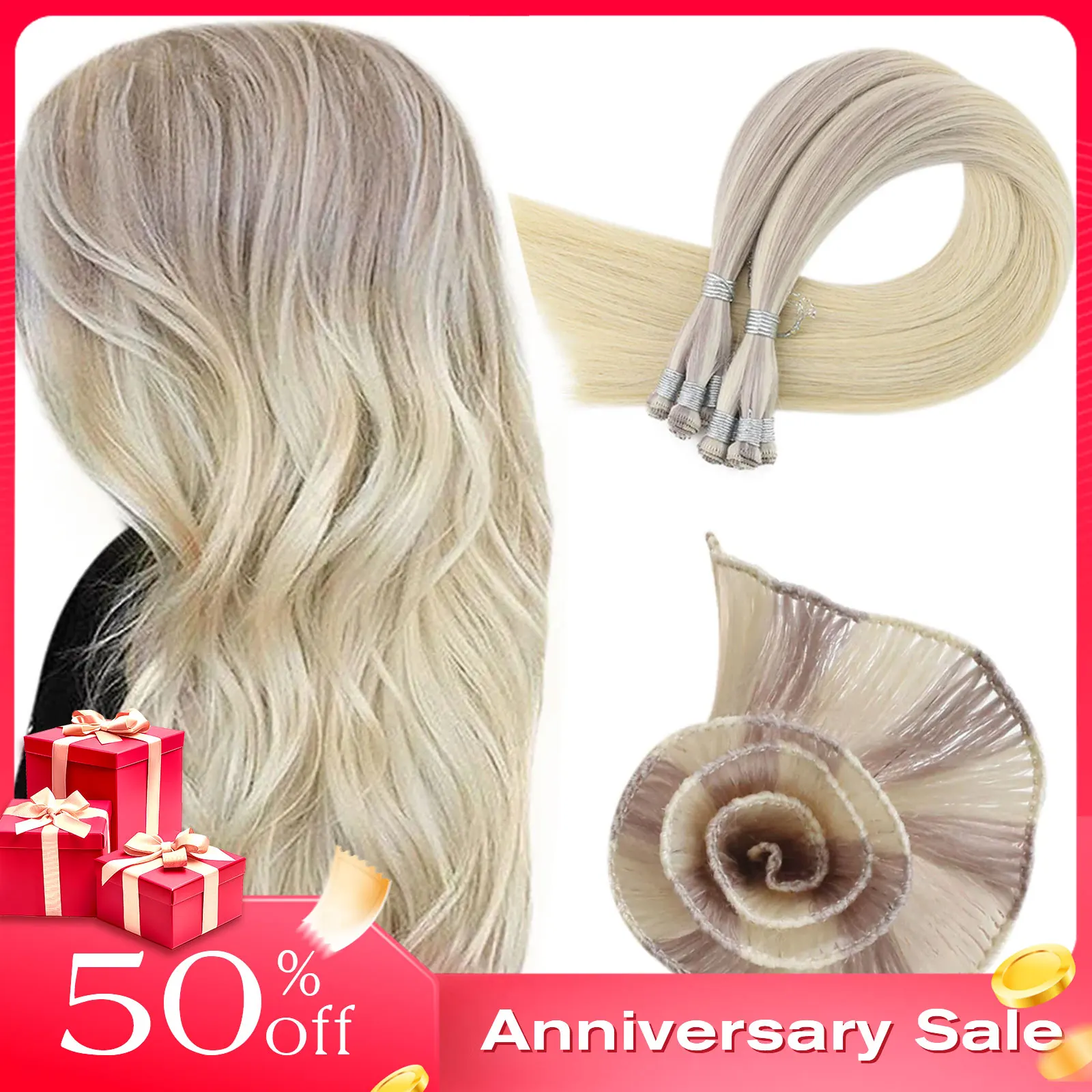 LaaVoo Virgin มือผูกผม Weft Human Hair Extensions 10G และ 15G 14-24 นิ้ว 100% จริงตรงผมคุณภาพสูงชุด