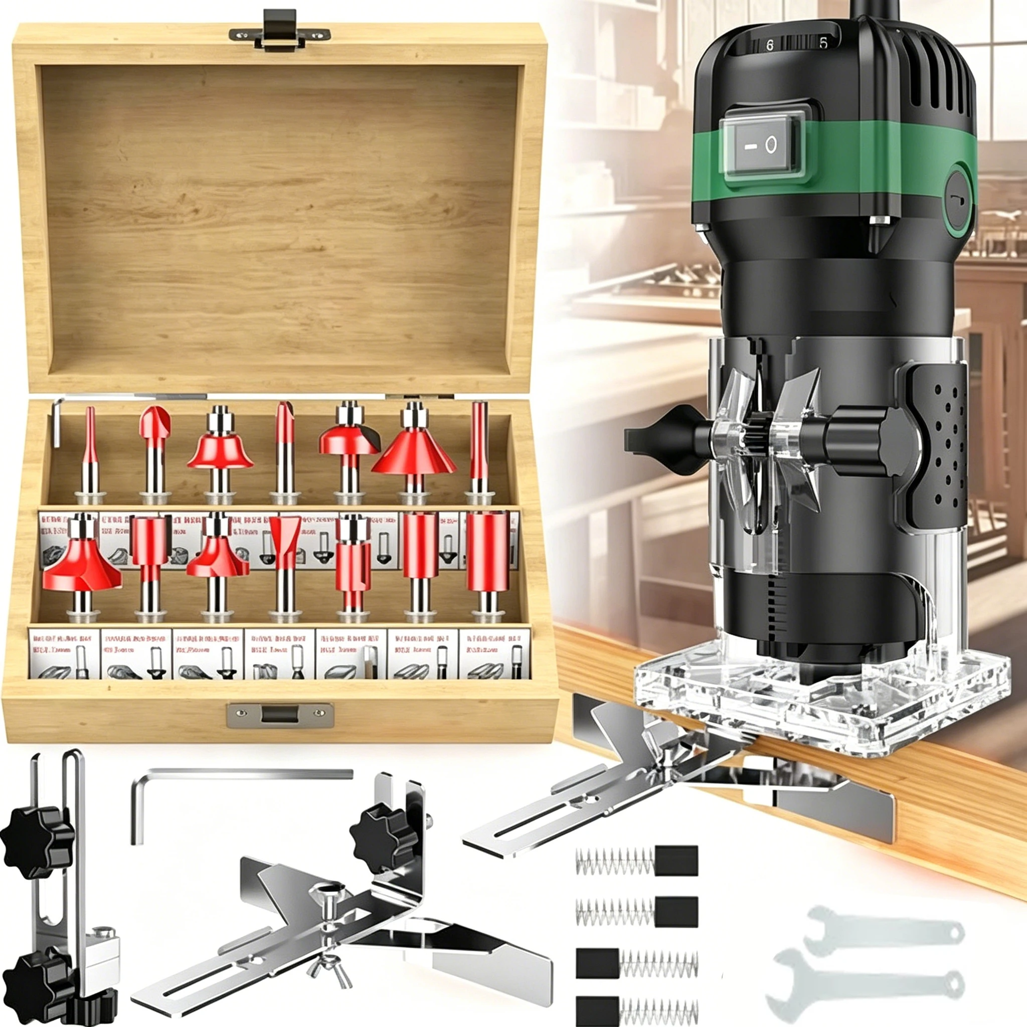 800W 33000RPM Wood Router Machine Woodworking EMilling Engraving Hand Wood Carving Milling Cutting Tools Carpenter Power Tools