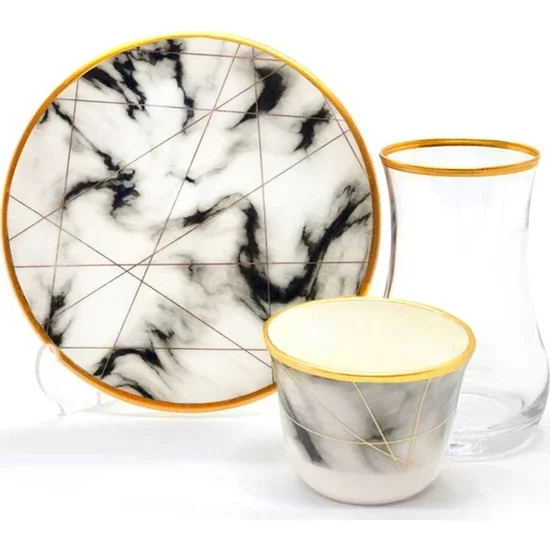 Toygar Damla Efe Tea Set White Marble