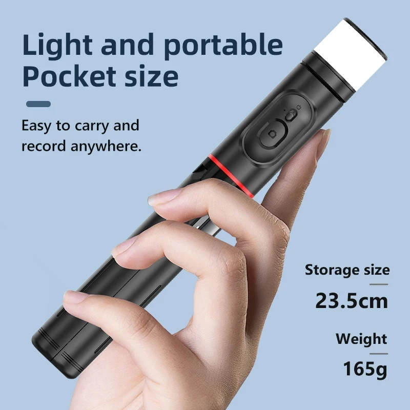 Q12S Foldable Wireless Selfie Stick Bluetooth Monopod with Remote Shutter Fill Light Tripod for iPhone Android Huawei 2024 NEW