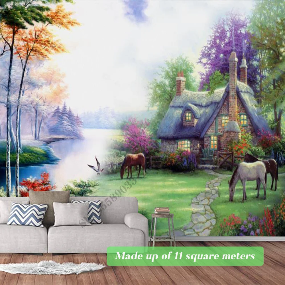 Oil Painting Forest House Living Room Wallpapers Custom Any Size Sofa Background Decor Horse Natural Scenery Wall 3D Photo Home