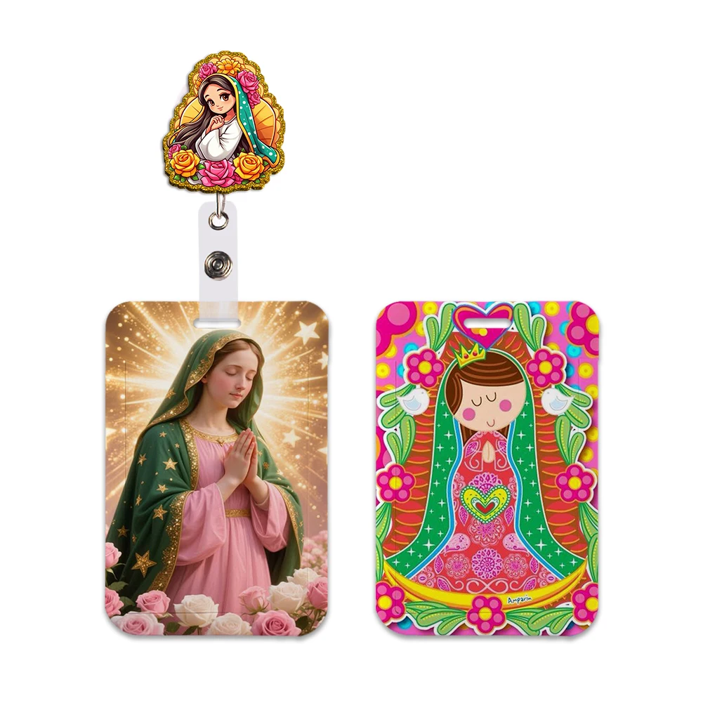 Virgin Mother Mary Work Card Holder Work Permit Name Badge with Keychains Student Id Card Lanyard Holder Accessories