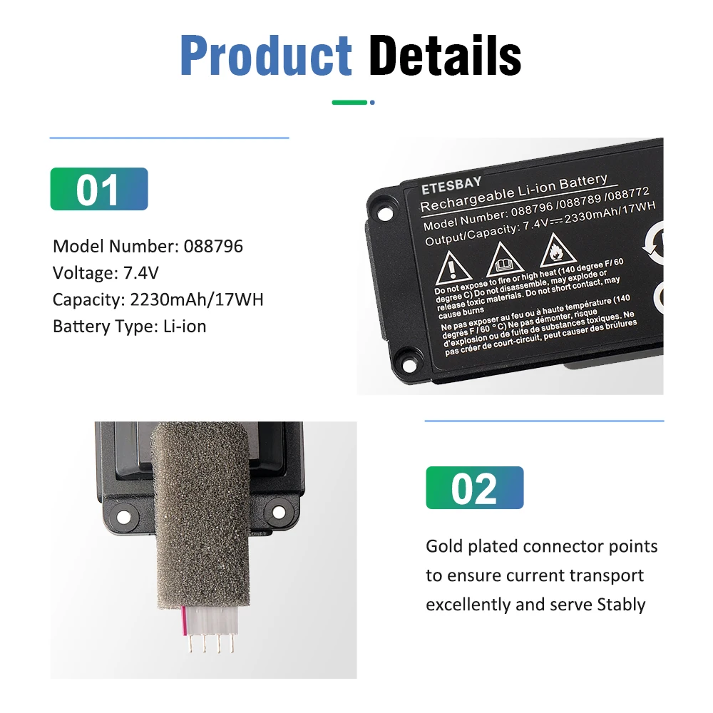 ETESBAY 088796 088789 블루투스 스피커 배터리, 보스 사운드링크 미니 2 088772 080841, 7.4V, 2330MmAh, 17WH