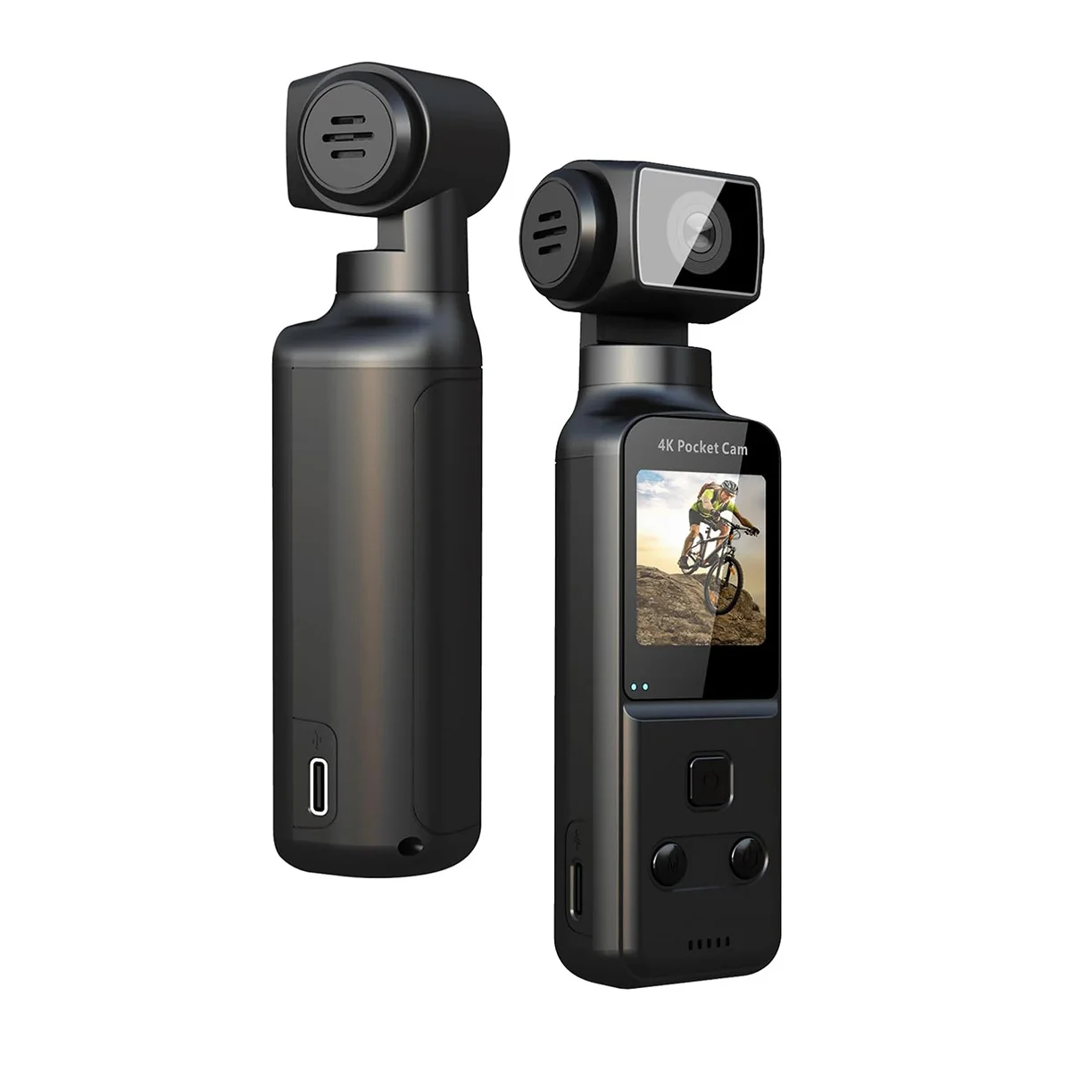 Mini Cámara Corporal 4K WiFi con Micrófono Externo, Rotación 270°, Estabilización EIS, Cámara de Acción Portátil USB-C para Vlog, Deportes y Seguridad