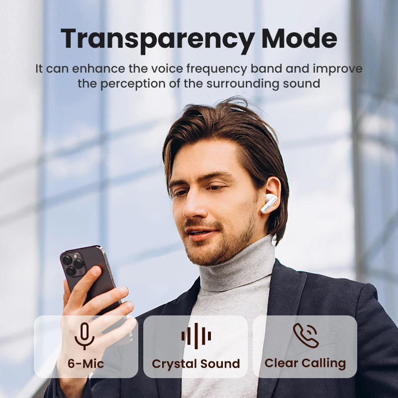 Ugreen Hitune T6 Anc Tws Draadloze Oordopjes Actieve Ruisonderdrukking Bluetooth 5.3 Oortelefoon Voor Iphone 15 Pro Max Samsung Galaxy