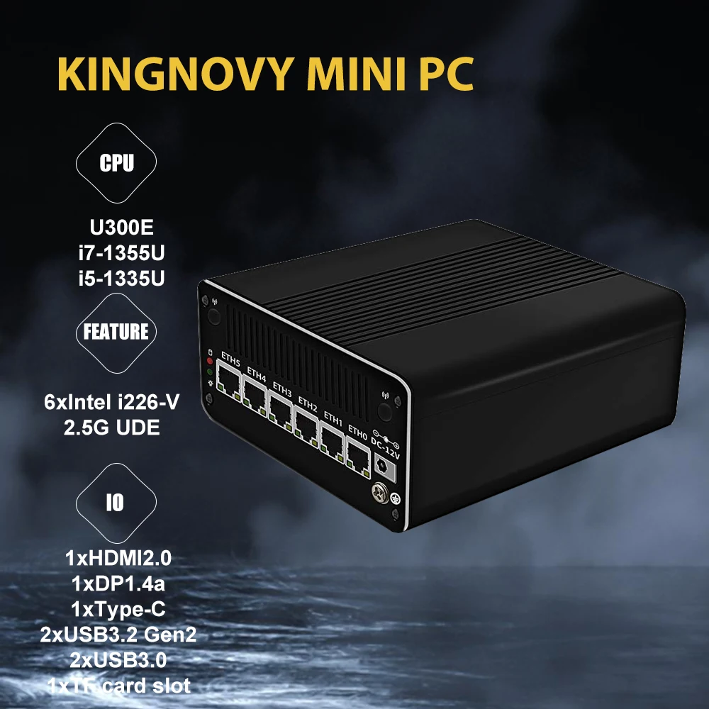 Micro Firewall Appliance Mini PC, VPN, Router PC, Intel i7 1355U i5 1335U i3 1315U U300 AES-NI 6xIntel 2.5GbE I226-V LAN TF card