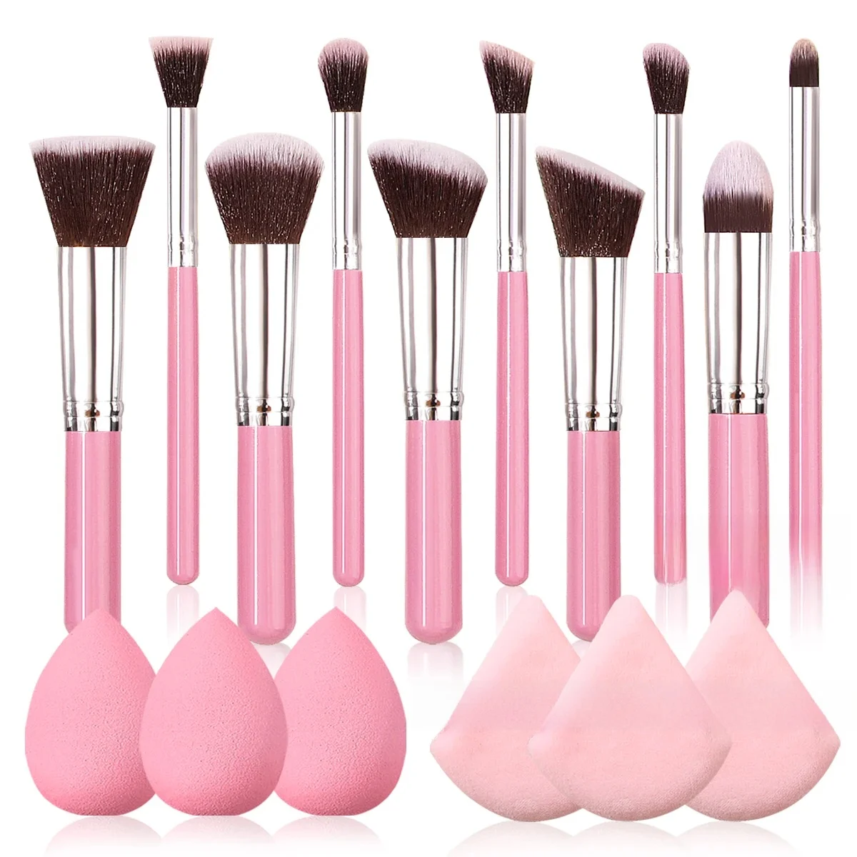 Pinceau de maquillage rose de haute qualité, pinceau de fond de teint synthétique de qualité, éponge de maquillage, bouffée de maquillage, ensemble d'outils de maquillage professionnel