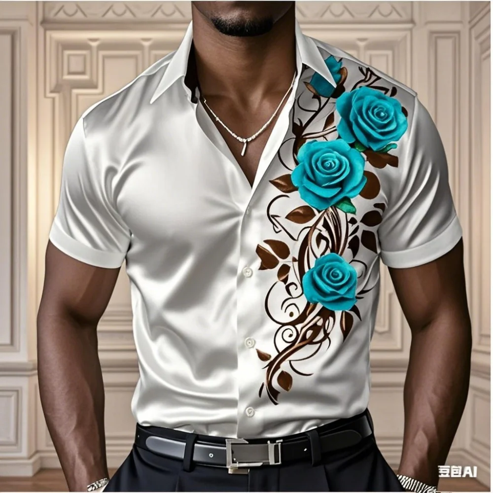 高級メンズローズシャツ、カジュアルで快適なボタンダウン長袖シャツ、ファッショナブルなフォーシーズンシャツ、プラスサイズのデザイン