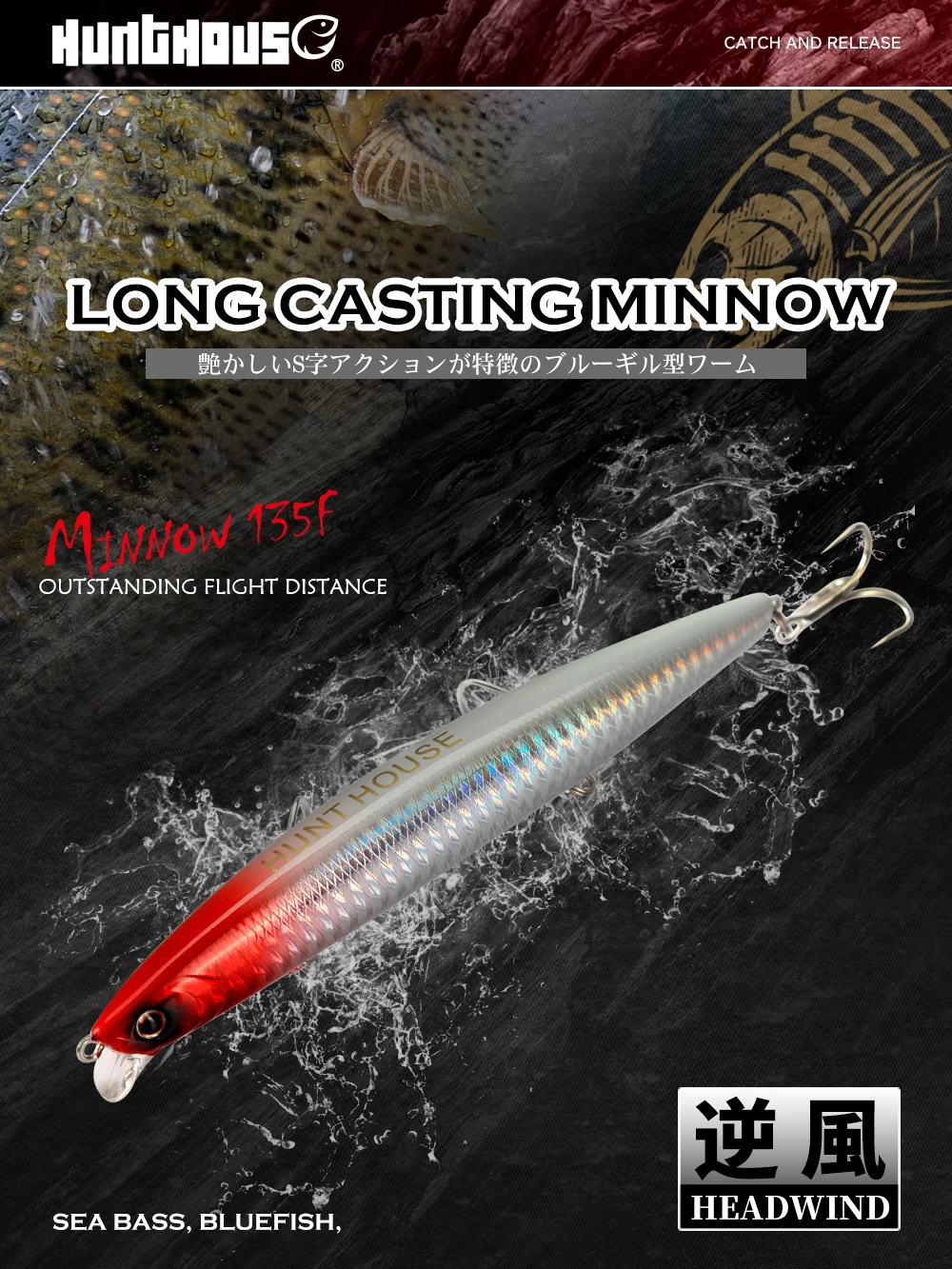 Hunthouse Minnow Angelköder, 135 mm/21 g, Balance-Casting-System, schwimmende Wobbler für Barsch, Hecht, Forelle, Fischgerät – Detail 4
