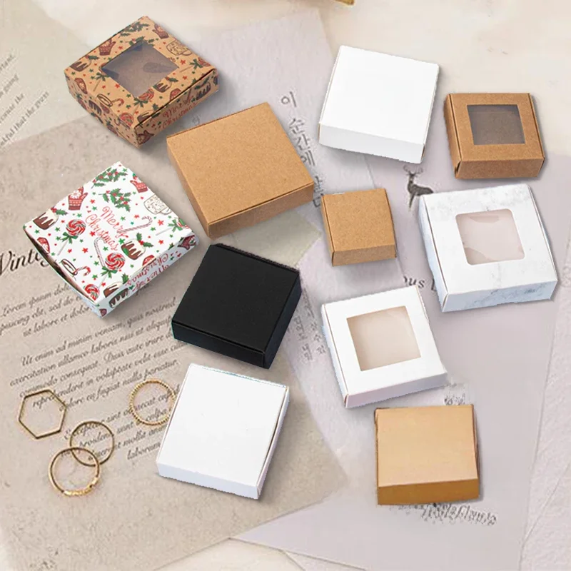 Boîte d'emballage en kraft à fenêtre carrée faite à la main, rangement de bonbons Regina, freins, baby shower, faveur de mariage, coffrets cadeaux, décor de sucette, 50 pièces