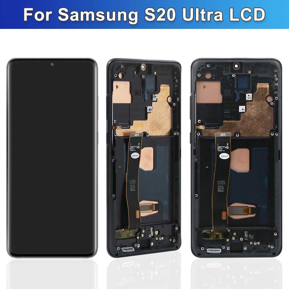 100% Amoled S20 Ultra Display Assembly, For Samsung Galaxy S20 Ultra lcd Display 5G G988 G988U Digital Touch Screen with Frame