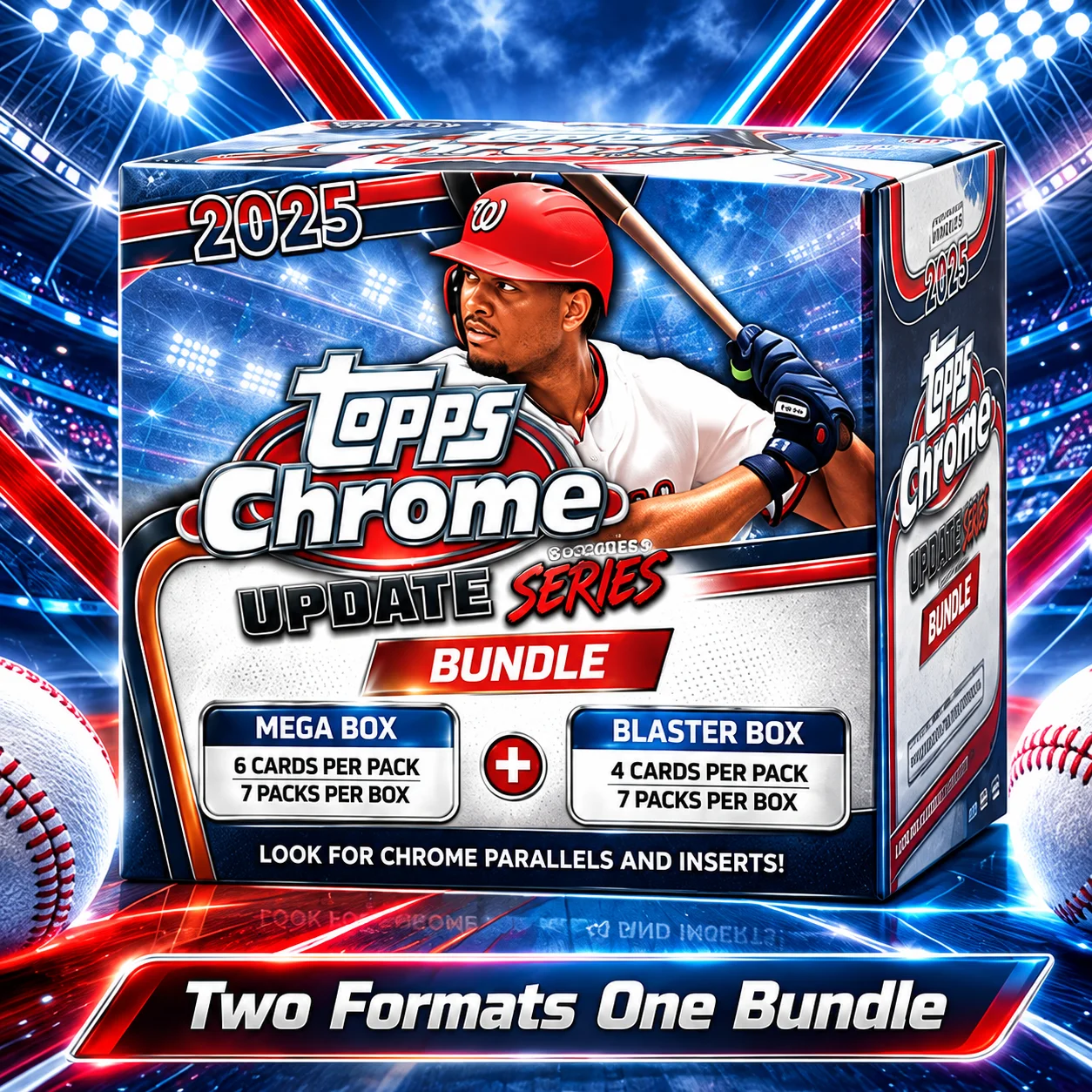2025 Topps Chrome Update Series Baseball Mega Box With 2025 Topps Chrome Update Series Baseball Blaster Box, 70 Cards MLB Baseball Trading Cards Bundle, Look for 3 Refractor, 3 Raywave, 10 X-Fractor, 4 Sepia Parallels And 6 Inserts on Average