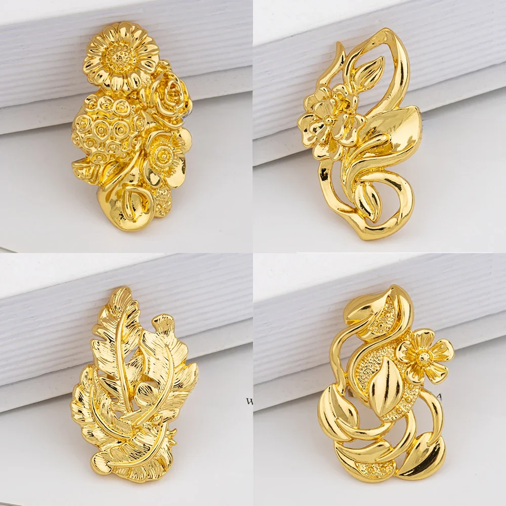 Kupfer frauen Ring Mode Blume Geometrische Textur Finger Gold Überzogene Ring Persönlichkeit Ringe