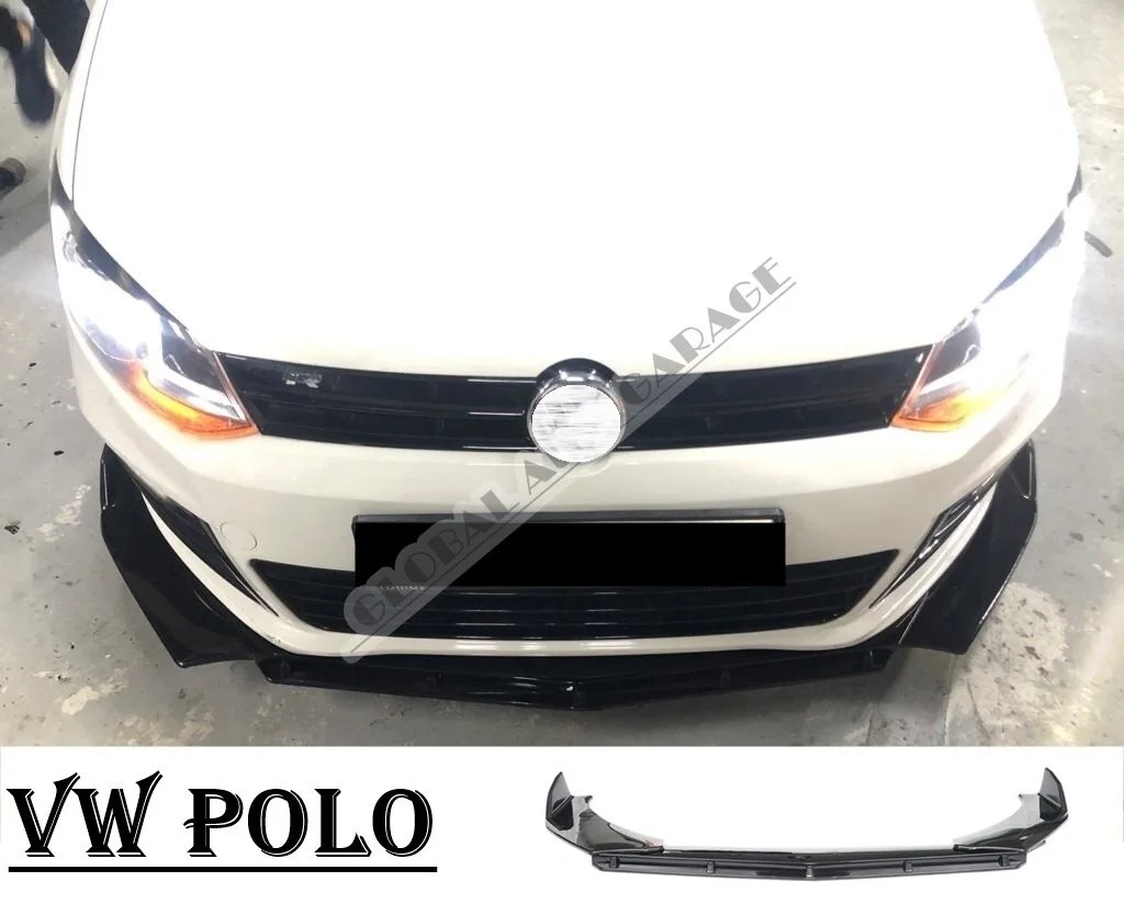 For VOLKSWAGEN POLO Front Bumper Attachment Lip 2009-2020 Piano Glossy Black Splitter Diffuser Universal Spoiler Bumper