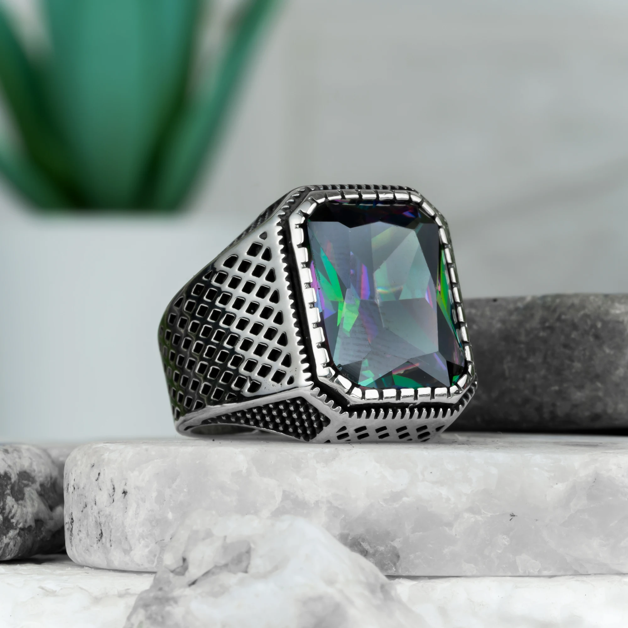 Alexandrite Stone 925 Sterling Silver Ring for Men  Jewelry Fashion Vintage Gift Onyx Aqeq Mens Rings All Size