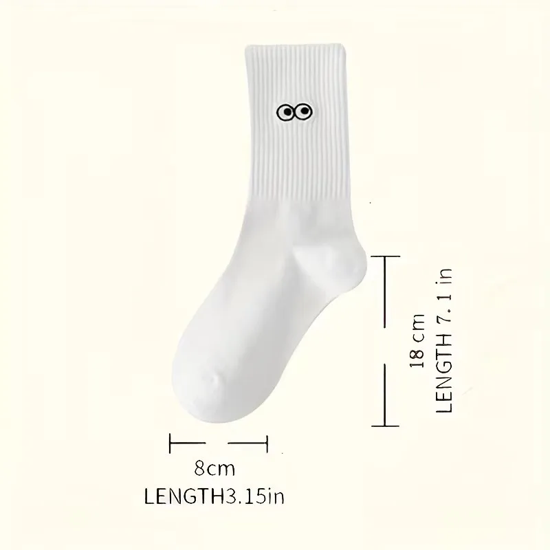 이모티콘이 있는 흰색 양말 10켤레, 수분 흡수 및 높은 탄력성, 가을과 겨울에 적합
