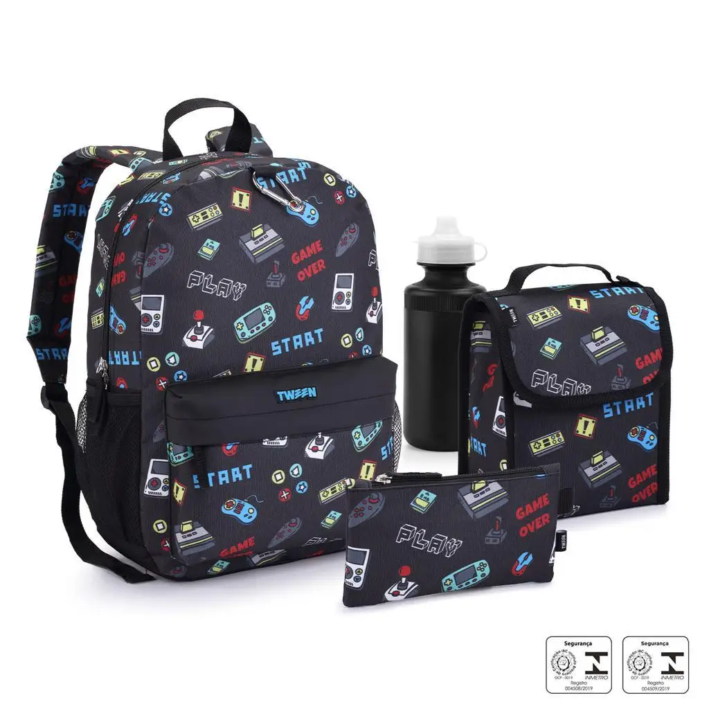 kit mochila costa  de escolar  com lancheira com estojo com garrafa mi41388