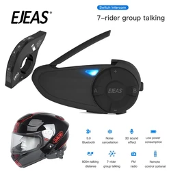 EJEAS Q7 Motorcycle Helmet Headset Intercom Up to 7 Riders Wireless Interphone Bluetooth 5.1 Waterproof Quick7 Handlebar Remote