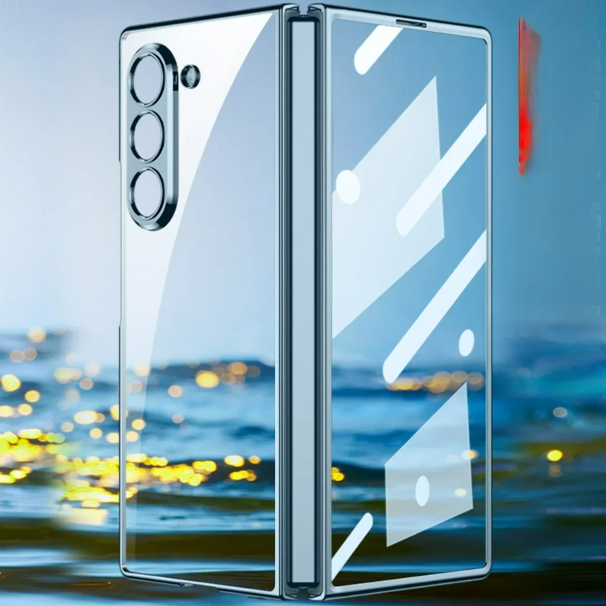 Do etui Samsung Galaxy Z Fold 6, ultracienka, galwanizowana, przezroczysta z folią hartowaną, odporna na wstrząsy, twarda tylna obudowa, akcesoria — zdjęcie produktu 7